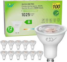 GY GU10 LED neutraliai baltos spalvos lemputė, 6,5 W, 4000 K, 1025 lm, neutraliai baltos lemputės, pakeičia 100 W lemputes, 36° spinduliavimo kampo prožektorius, energiją taupančios GU10 nereguliuojamos atspindžiosios lemputės, 12 vnt. pakuotė