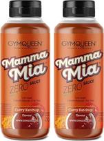 GymQueen Mamma Mia Zero padažas, 2 x 265 ml, mažai kalorijų, be riebalų ir cukraus, skirtas patiekalams pagardinti arba salotoms pagardinti, vegetariškas, kario kečupas