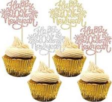 Gyufise 24 Stück 2025 Happy New Year Cupcake Toppers Glitter Hello 2025 Feuerwerk Cupcake Picks für Willkommen 2025 Happy New Year's Eve Kuchen Dekorationen Partyzubehör Mehrfarbig