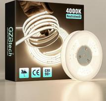 GZBtech 230 V COB LED juosta 10 m 4000 K neutralios baltos spalvos CRI90+ lipni lanksti silikoninė šviesos juosta, 1000 lm/m lauko juostos šviesa televizoriaus apšvietimui, skirta televizoriaus apšvietimui, spintelės apšvietimui, miegamasis