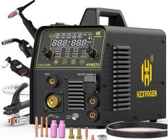 H HZXVOGEN 200A MIG suvirinimo aparatas – 6-in-1 daugiafunkcinis suvirinimo aparatas | MIG su dujomis / be dujų, HF-TIG, taškinis suvirinimas, plazminis pjovimas, E-hand, 220 V IGBT aliuminio suvirinimo aparatas, sinerginis / rankinis režimas