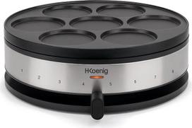 H.Koenig KREP56 elektrinis krepšelių kepimo aparatas „2-in-1“ su apverčiamais kepimo plokštelėmis, „Crepe Party“, krepšeliai ir mini krepšeliai, reguliuojamas termostatas iki 230°, nelipnios dangos kepimo plokštelės 33 cm ir 10 cm, 1500 W