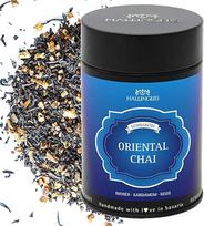 Hallingers Genuss Manufaktur arbatos dovana - biri juoda arbata su imbieru, kardamonu ir gvazdikėliais, elegantiška dovanų dėžutė "Oriental Chai", dovanų idėja moterims ir arbatos mėgėjams
