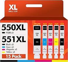HALLOLUX 550 XL 551 daugiapakopė pakuotė, suderinama su Canon PGI-550 CLI-551, skirta Pixma MX925 MX920 MG5650 MG5550 MG6650 iP7250 iX6850 iP7200 MG6450 MX725 MG5450 MG715 0 MG7500 MG5400 MG6350 (15 vnt.)