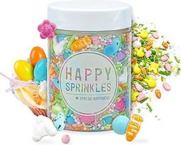 HAPPY SPRINKLES Easter Hopp 90 g spalvingų pabarstukų mišinys su šokoladu, skirtas puošti mylinčius tortų papuošimus, tinka sausainiams, ledams ir tortams (90 g zuikio užpakaliukų)