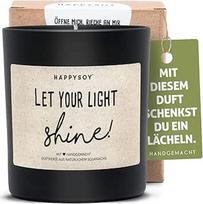 HAPPYSOY Sojos kvapioji žvakė stikle su užrašu - natūraliai rankų darbo - tvari asmeninė dovana jogos meditacijai geriausiai draugei seseriai mamai močiutei - gimtadienio padėka moterims vyrams