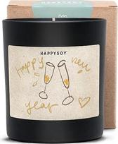 HAPPYSOY Laimingų Naujųjų metų sojų vaško kvapioji žvakė, nuostabus aromatas, daugiau kaip 60 valandų degimo laikas, juodas matinis stiklas, sojų vaškas be GMO, naujametinė dovana draugei