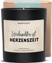 HAPPYSOY, Weihnachten ist Herzenszeit, Sojawachs-Duftkerze, wundervoller Duft, über 60h Brenndauer, schwarzes mattes Glas, gentechnikfreies Sojawachs, Geschenkidee zu Weihnachten für Freundin