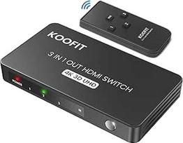 HDMI jungiklis automatinis, HDMI jungiklis 4k Splitter 3 in 1 Out, jungiklis su nuotolinio valdymo pulteliu, Splitter palaiko UHD 4K 3D 3D HDR HDCP1.4, skirtas TV Stick Xbox Xbox PS4 Blu-Ray DVD
