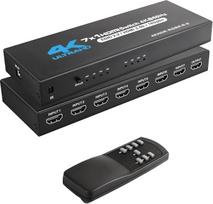 HDMI komutatorius „7 į 1“ su 4K @ 60 Hz išėjimu, 7x1 komutatorius su infraraudonųjų spindulių nuotolinio valdymo pultu, 7 prievadų HDMI selektorius, palaikantis HDMI 2.0, „Dolby Vision“/„Atmos“ ir HDR10, skirtas „Switch“, „Xbox“, „PS5/4“, „Roku“ ir „Fire