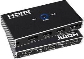 HDMI KVM komutatorius: 2 kompiuteriai, 1 monitorius, 4K, 60 Hz, KVM komutatorius su USB-A jungtimi, skirtas „Windows“, „Mac“ ir „Linux“ sistemoms