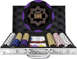 HEITOK pokerio dėklas 300 žetonų 14 g molio | Aukščiausios kokybės pokerio žetonai su geležine šerdimi ir vertėmis aliuminio dėkle | Pridedamos 2 kortų kaladės ir dalintojo mygtukas | Teksaso Hold'emui ir kazino vakarams