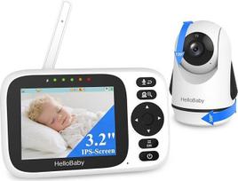 HelloBaby Babyphone mit Kamera, ferngesteuertes Schwenk-Neige-Zoom Video Babyphone und 3,2'' IPS Bildschirm, 2 Wege Audio, Infrarot Nachtsicht, VOX Modus, kein WiFi und Mehrsprachig(HB6339)