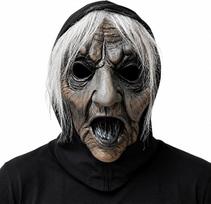 Helovino kaukė, bauginanti kaukė moterims, senio kaukė, dekoracija, realistiškos kaukės su baltais plaukais, raganų kaukės Helovinui, cosplay, vaiduoklių namų rekvizitai