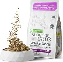 Hipoalerginis sausas visų veislių šunų ėdalas "Nature's Protection Superior Care Hypoallergenic", sausas maistas be grūdų, skirtas baltiems šunims, su lašiša, pašalina rudas ašarų dėmes, 1,5 kg