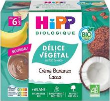 HIPP „Délice Végétal“ – pieno skonio daržovių desertas su bananais ir kakava, skirtas vaikams nuo 6 mėnesių, ekologiškas, 4 x 100 g