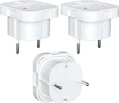 HITRENDS 3 pakuotės UK-DE adapterio kištukas, kelionės kištukas iš JK į ES, 3 kontaktų JK adapteris į 2 kontaktų vokišką ES adapterio lizdą su apsauginiu užraktu, skirtas kelionėms, namams, biurui, baltos spalvos