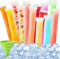 HIULLEN 200 Stück Wassereis Tüten mit 1 Trichter, Popsicle Taschen, Wassereistüte Popsicle Pouches BPA-freie, für hausgemachtes gesundes Eis am Stiel, Joghurt, Saft(28 x 5,5cm)