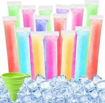 HIULLEN 300 Stück Wassereis Tüten mit 1 Trichter, Popsicle Taschen, Wassereistüte Popsicle Pouches BPA-freie, für hausgemachtes gesundes Eis am Stiel, Joghurt, Saft(28 x 5,5cm)