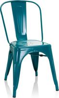hjh OFFICE Metalinė „Bistro“ kėdė, sukraunama virtuvės kėdė, pramoninis dizainas | Valgomojo kėdė su atlošu, 150 kg, benzino mėlyna