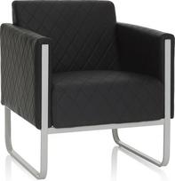 hjh OFFICE „Aruba Step“ poilsio kėdė, vienvietė, apmušta dirbtine oda, moderni sofa su metaliniu rėmu, 78 x 67 x 71 cm, juoda