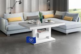 HM-120 Kavos staliukas Betono išvaizda / baltas blizgesys Išplečiamas reguliuojamo aukščio 120 x 170 cm stalčius Modernus universalus svetainės stalas Valgomojo stalas Šoninis stalas Sofos stalas Erdvės taupymas Aukšta kokybė