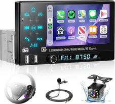 Hodozzy 1 Din Autoradio mit Drahtlose CarPlay Android Auto, 5.5 Zoll IPS Bildschirm mit USB/Bluetooth 5.2/FM/EQ/Lenkradsteuerung+Rückfahrkamera