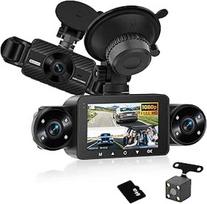 Hodozzy 360° automobilio prietaisų skydelio kamera, 4 kameros priekyje ir gale, 1080P, 8 IR naktinio matymo, 3 colių IPS jutiklinis ekranas, įrašymas kilpa, G jutiklis, parkavimo monitorius, prietaisų skydelio kamera su naktiniu matymu + 64G SD kortelė