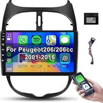 Hodozzy Carplay Android automobilinis radijas Peugeot 206/206cc/Citroen C2 2002-2010.9 colių automobilinis radijo imtuvas su jutikliniu ekranu, skirtas GPS/WiFi/HiFi/RDS radijui/2 USB/SWC