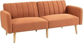 HOMCOM 2 sėdimų vietų sulankstoma sofa Skandinaviško dizaino atlošas Reguliuojamas 3 padėtys Kojos Mediena Audinys Linas Atrodo rudas