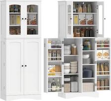 HOMCOM 64" virtuvės spintelė, vitrina, akrilo bufetas, 4 durys, „Soft Close“ sistema, 10 skyrių, 8 lentynų laikikliai ir reguliuojamos lentynos, skirta valgomajam ir svetainei, balta | Virtuvės spintelė, akrilas, „Soft Close“, 10 skyrių, 8 durų lentynos,
