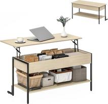 HOMCOM atviras lentyninis kavos staliukas 95 x 40 x 59 cm, natūralios spalvos | Paslėpta daiktų laikymo erdvė, tvirtos L formos kojos, sustiprintos L formos kojos, pramoninio stiliaus staliukas, skirtas svetainei ar biurui
