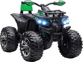 HOMCOM elektrinis keturratis vaikams, 12 V 10 Ah vaikiškas keturratis su pirmyn ir atgal, 2 varikliai, USB jungtis, MP3 muzikos grotuvas, vaikiška transporto priemonė su priekiniais žibintais, 3-8 km/val., 3-5 metų, žalias