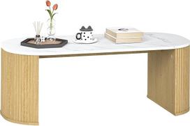 HOMCOM ovalus kavos staliukas-šoninis staliukas su marmuro imitacija, suapvalintais kampais ir storais kojelėmis, skirtas svetainei, biurui ir miegamajam, 110 x 50 x 40 cm, baltas | Šoninis staliukas, sustiprintos kojelės, skirtas svetainei