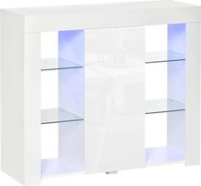 HOMCOM moderni spintelė su LED apšvietimu, blizgi, 97x35x83 cm, balta | Vienos durys, stiklinės lentynos, universali medinė spintelė