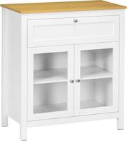 HOMCOM Šiuolaikinė virtuvės bufetinė spinta su stalčiais, reguliuojama lentyna ir 2 stiklinėmis durelėmis, skirta svetainei, valgomajam 80 x 40 x 90 cm, balta