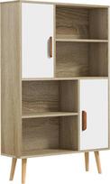 HOMCOM Skandinaviška knygų spinta 4 nišos + 2 spintelės su lentyna ABM. 80 L x 24 L x 123 H cm Nuožulnios kūginės kojelės Ąžuolo masyvo mediena