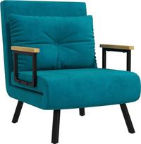 HOMCOM sofa lova su 5 lygių reguliuojamu atlošu, viengulė sulankstoma sofa lova su pagalvėle svetainei, pagaminta iš paminkštinto audinio, plieno ir medžio, 63 x 73 x 81 cm, tamsiai mėlyna
