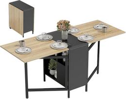 HOMCOM sulankstomas valgomojo stalas Virtuvės stalas sulankstomas su sulankstomais sparnais 4 skyriai 3 formos Iki 4 žmonių gyvenamajame kambaryje Maža erdvė 169 x 60 x 75 cm Natūralus tamsus