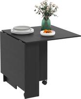 HOMCOM sulankstomas valgomojo stalas, sulankstomas stalas 4-6 žmonėms, modernus virtuvės stalas, taupantis erdvę, su 2 lentynomis ir 2 ratukais, medinis, 140 x 80 x 74 cm, juodas