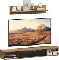HOMCOM Svetainės baldų komplektas TV baldai su sienine lentyna Atviros durų lentynos Kabelių įvorės Sieninis televizorius 120x24x16cm Ąžuolas