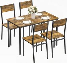 HOMCOM Valgomojo rinkinys iš 4 kėdžių Virtuvės stalas su kėdėmis 4 sėdimoms vietoms Stačiakampio formos stalviršis 108 cm Metalinės kojos Pramoninio stiliaus mažos erdvės Rustic Brown