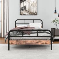 HOMERECOMMEND Šiuolaikinis metalinis lovos rėmas su mediniu galvūgaliu ir kojūgaliu Sunkiasvoris metalinis platformos lovos rėmas Tvirtas ir stabilus 120 x 200 cm juodas / kaimiškai rudas