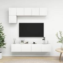 Homgoday TV baldų komplektas 5 dalių baltos drožlių plokštės TV spintelė Maža TV spintelė Kavos staliukas TV stovas gyvenamajam kambariui