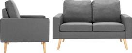 Hommdiy Sofa Lounge Sofa Audinys Sofa minkštasuolis Minkšta sofa Sėdimoji baldų konstrukcija Sofa Svetainės sofa Audinys Medinis rėmas Šviesiai pilka Fotelis + 2 sėdimos vietos