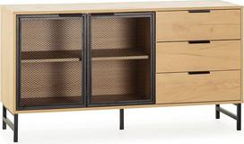 HOMN LIVING ISIS Svetainės komoda su 2 durimis, metalinė, juoda ir 3 stalčiais, 130 cm (plotis) 40 cm (gylis) 70 cm (aukštis)