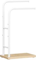 HOOBRO EWN24LB01G1 Laisvai pastatoma 40 x 24 x 80,5 cm rankšluosčių pakaba su 2 bėgeliais rankšluosčiams, drabužiams ar laikraščiams, balta/natūralaus medžio spalva