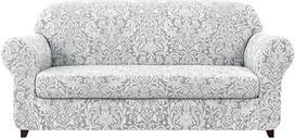 Housse de canapé Damask Sofos užvalkalų rinkinys, 2 dalių, tamsiai mėlynas, tinka 4 vietų sofai (šviesiai pilka, 3 vietų (185 235 cm)