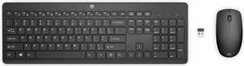 HP 230 belaidis klaviatūros ir pelės rinkinys, pilno dydžio QWERTY angliško išdėstymo, belaidis 2,4 GHz, tylūs "Chiclet" klavišai, 12 funkcinių klavišų, 1600 DPI optinė pelė, juodos spalvos