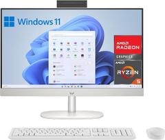 HP „All-in-One“ 24-cr0007ss - Stacionarusis kompiuteris su 23,8 colių FHD ekranu (AMD Ryzen 5 7520U, 16GB RAM, 512GB SSD, AMD Radeon vaizdo plokštė, „Windows 11 Home“), baltos spalvos, su ispanų QWERTY klaviatūra